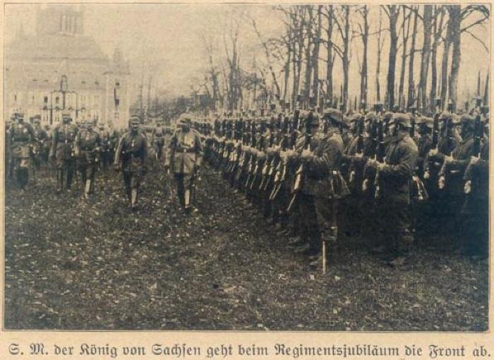 Koning van Sachsen schouwt de troepen, 18 maart 1916, Moorslede