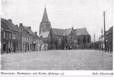 Marktplein met kerk in Moorslede, februari 1917