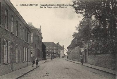 Zicht op de Stationsstraat en Bruggestraat, Ingelmunster, ca 1910