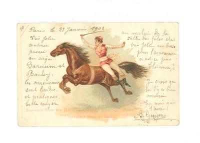 Postkaarten van het Barnum en Bailey circus met aquareltekening