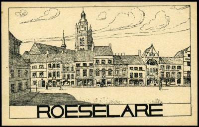 Pentekening van Grote Markt met Sint-Michielskerk op achtergrond, Roeselare