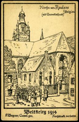 Pentekening Sint-Michielskerk, Roeselare 1914