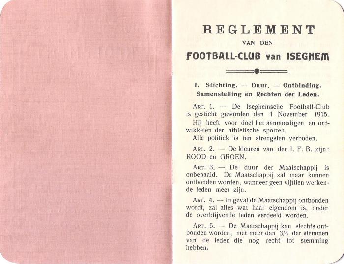 Reglement voetbalclub Izegem: achterkant