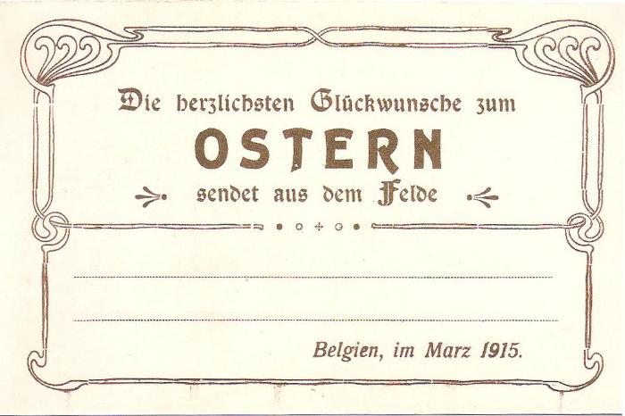 Wenskaart ter gelegenheid van Pasen, maart 1915