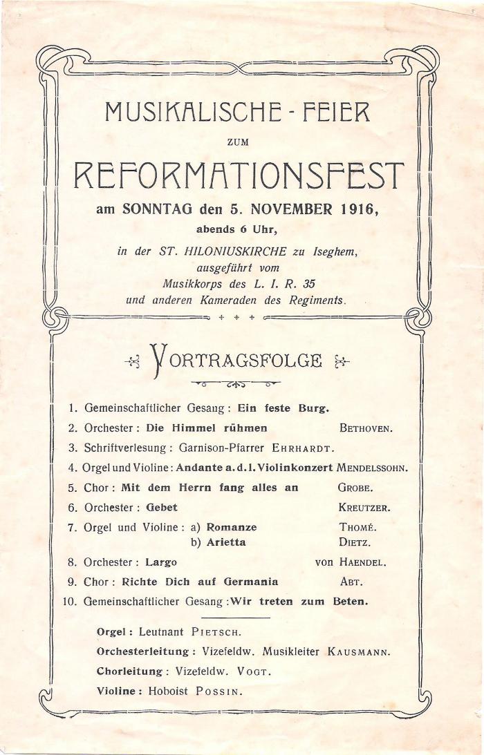 Affiche muzikaal feest Duitsers, Izegem 5 november 1916