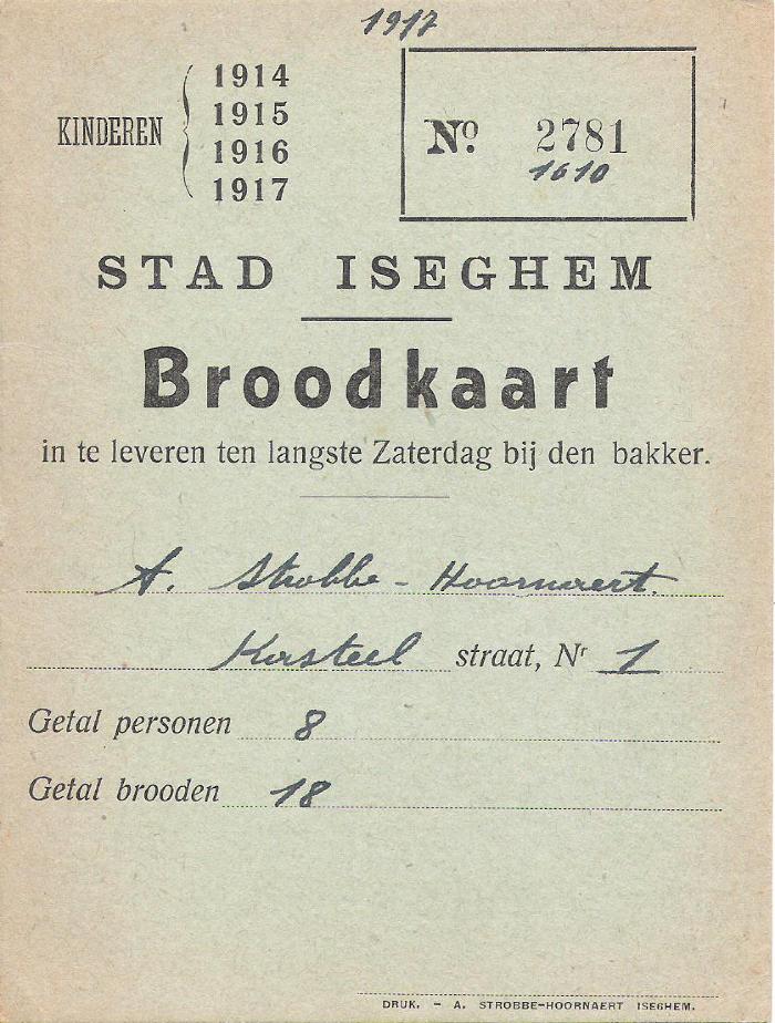 Broodkaart 1917