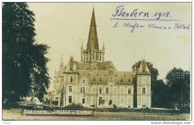 Duitse prentkaart met kasteel en kerk, Dadizele 1918