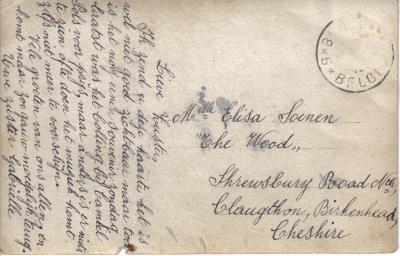 Briefkaart van Gabrielle Soenen aan zus in Birkenhead (Groot-Brittannië)