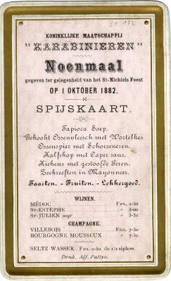 Spijskaart Karabinieren, 1882