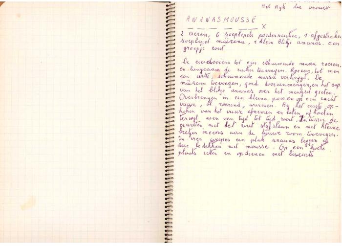 Schriftje met recepten, ca 1970