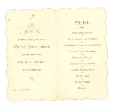 Franstalige menukaart, 1921