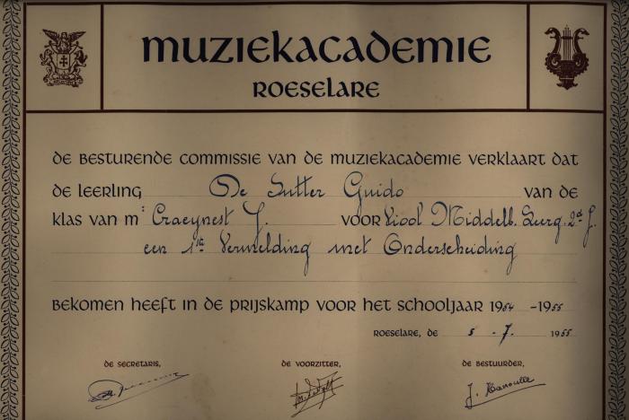 Eerste vermelding met onderscheiding muziekacademie 1955
