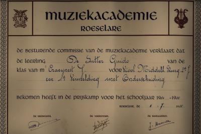 Eerste vermelding met onderscheiding muziekacademie 1955