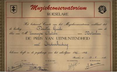 Prijs van uitmuntendheid met onderscheiding muziekconservatorium 1956