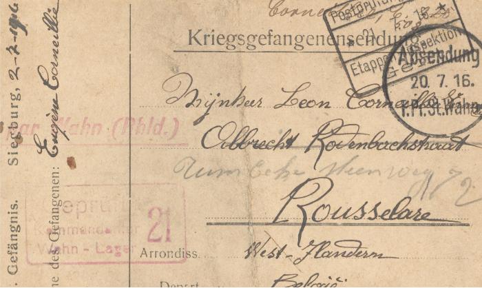 Brief van Eugène Corneillie aan zijn Broer en Zuster, 02/07/1916