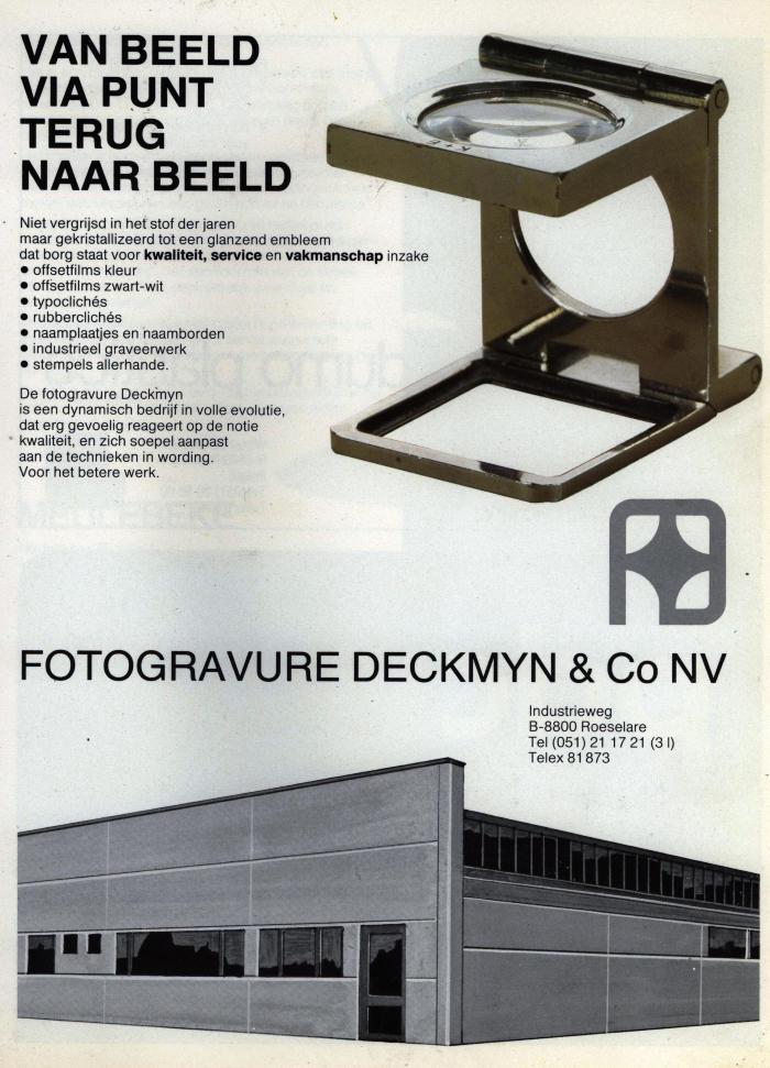 Publiciteit van Deckmyn, Roeselare, +/- 1985   