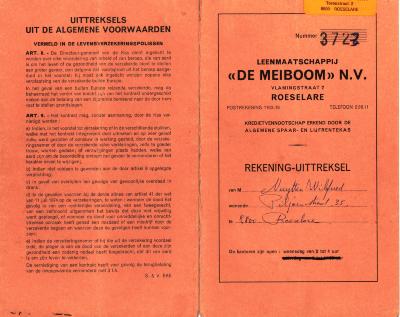 Opbergmap rekening uittreksels Leenmaatschappij "De Meiboom", Roeselare