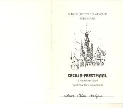  Koninklijke stadsharmonie Roeselare Cecilia, feestmaal 1994