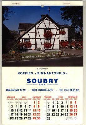 Scheurkalender met promotie van koffies "Sint Antonius"van de koffiebrandrij Soubry bvba