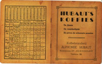 Schriftje met promotie van Hubaut's koffie Rousselare