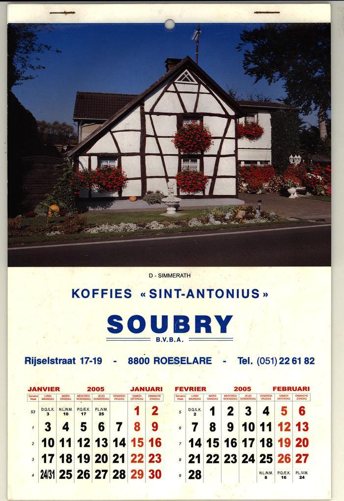 Scheurkalender met promotie van koffies "Sint Antonius"van de koffiebrandrij Soubry bvba