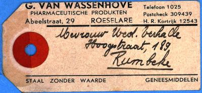 Verpakkingsetiket G. Van Wassenhove