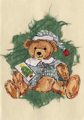 Beeldzijde kerst- en nieuwjaarskaart, tekening beer