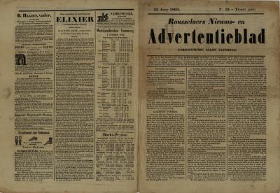 Roeselaars Nieuws- en advertentieblad, Roeselare, 23 juni 1860