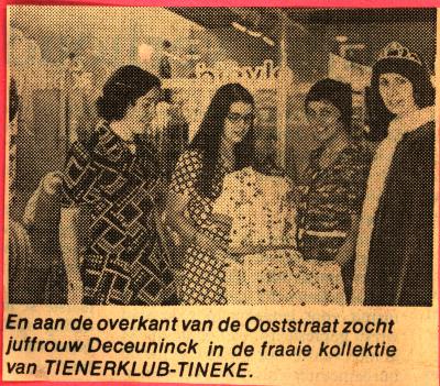 Batjesprinsessen 1974 in kledingzaak Tienerklub - Tineke