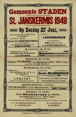 Affiche St.-Janskermis, Staden, 27 juni 1948
