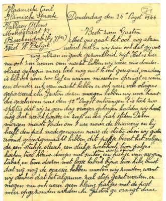 Brief van moeder Vallaey aan Gaston, Passendale 24 augustus 1944