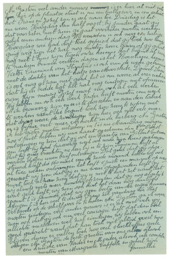 Brief van moeder Vallaey aan Gaston, Passendale augustus 1944