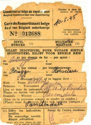 Reisdocumenten van Gaston voor thuisreis, 10 mei 1945