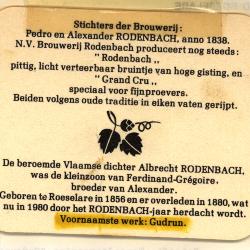 Bierkaartje Rodenbach 1980