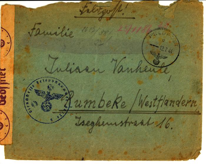 Brief aan Emiel Vanheule van een Duitse soldaat; WOII