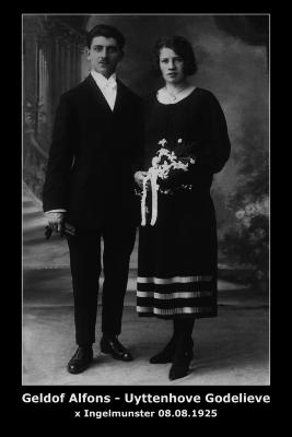 Huwelijk Alfons Richard Geldof - Godelieve Maria Uyttenhove, Ingelmunster, 1925