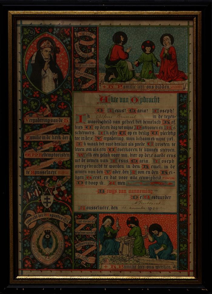 Oorkonde Paters Redemptonisten, Alfons Bruneel, Roeselare, 1924