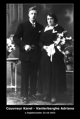 Huwelijk Karel Couvreur - Adriana Vanlerberghe, Ingelmunster, 1932