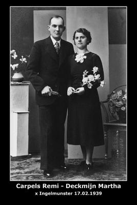 Huwelijk Remi Carpels - Martha Deckmijn, Ingelmunster, 1939