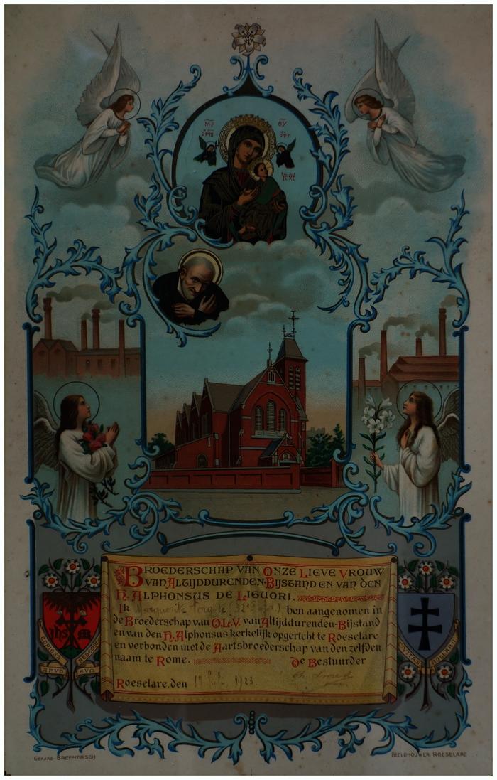 Oorkonde Paters Redemptonisten, Roeselare, 1923