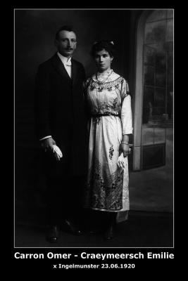 Huwelijk Omer Carron - Emilie Craeymeersch, Ingelmunster, 1920