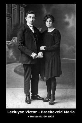 Huwelijk Victor Achille Lecluyse - Maria Emelia Braeckeveld, Hulste, 1929