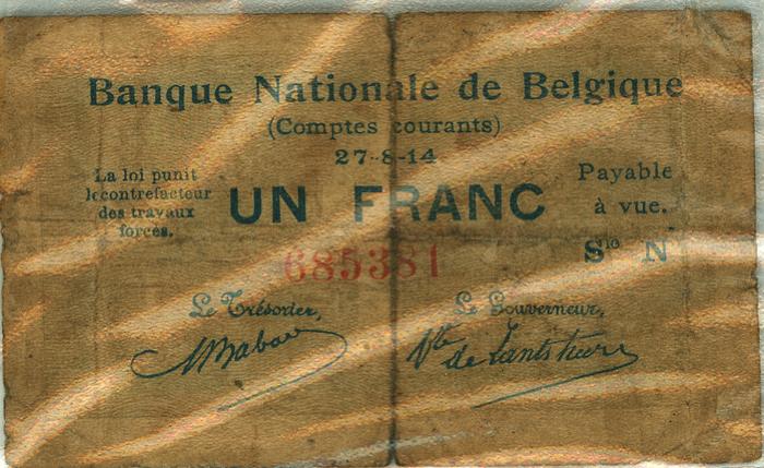 Noodgeld één en twee frank,1914