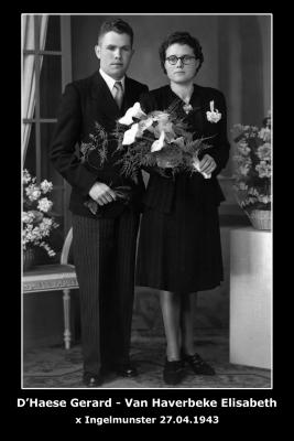 Huwelijk Gerard D'Haese - Elisabeth Van Haverbeke, Ingelmunster, 1943