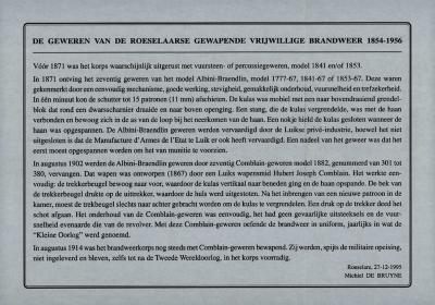 Tekst "De geweren van de Roeselaarse Gewapende Brandweer 1854-195" door Michiel De Bruyne