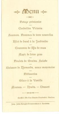 Franstalige menukaart eerste communie
