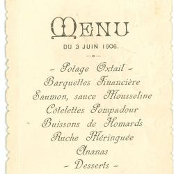 Franstalige menukaart 1906