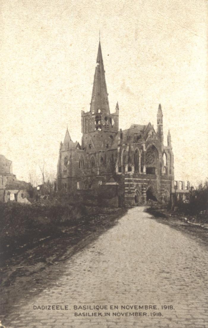 Beschadigde basiliek, Dadizele, november 1918