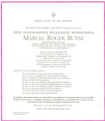 Overlijdensbrief Monseigneur Buyse, 1974