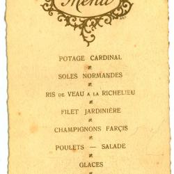 Franstalige menukaart 1925
